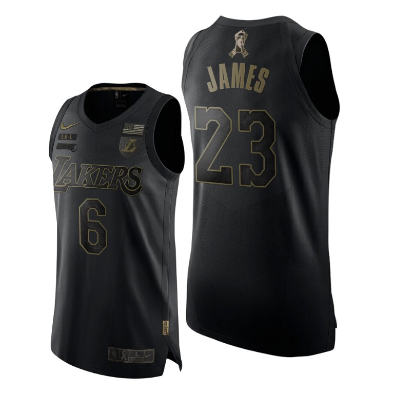 Men's Los Angeles Lakers LeBron James #6 NBA Numbers 2021-22 Multiple Salute To Service Black Basketball Jersey FPU0383XB